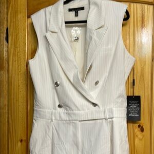 White House Black Market Ivory Pinstripe Romper